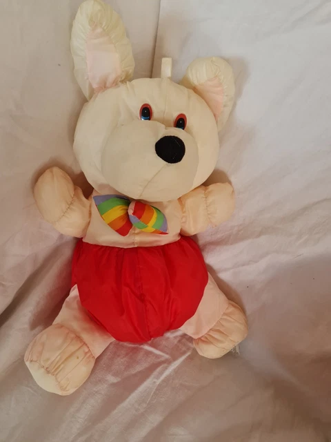 chien Bikin Puffalump doudou peluche blanc rose rouge 40 Cm tbé Vintage