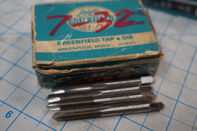 Lot of 4 Greenfield HSS 2 Flute Plug Taps 7/32-32 NS GH1