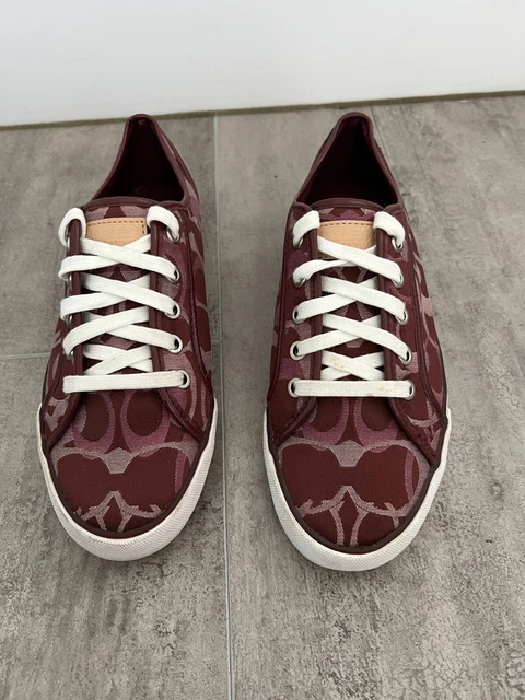 COACH Dee Canvas Monogram Maroon Sneaker Size 8