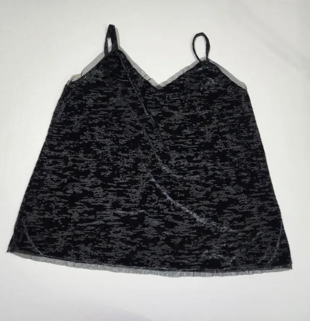 Worthington Tank Top Black Crushed Velvet Sheer Burnout V Neck Women Size 1X