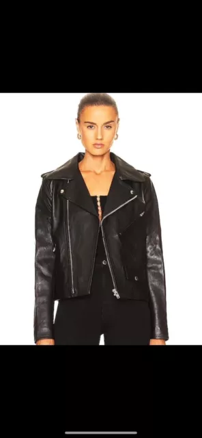 Brand New HELMUT LANG Black Leather Biker  Jacket Size Small $1095