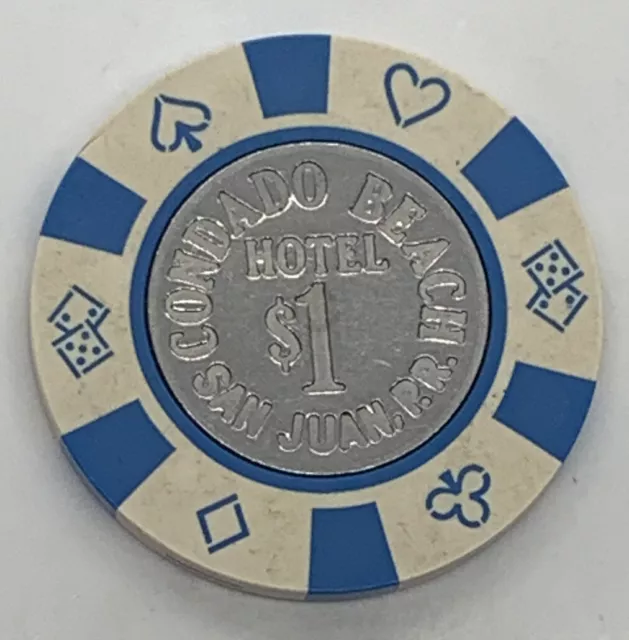 The Condado Beach Hotel & Casino $1 Chip San Juan Puerto Rico White Blue