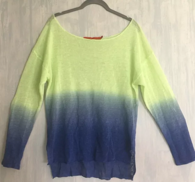 FEEL THE PIECE Anthropologie Linen Ombre Knit Sweater Green Blue Dip Dye S M L