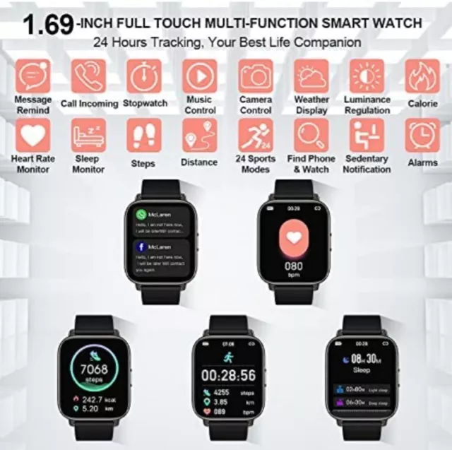 Smartwatch Uomo Donna, Smart Watch 1,69" Orologio Intelligente con Contapassi 2