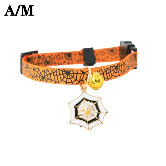 M Orange spider web Pet Collar Kitten Dog Bell Safety Buckle Necklace Ornamen K8