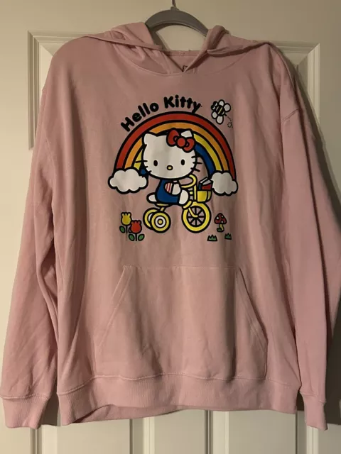 Sanrio Hello Kitty Rainbow Pink Pullover Hoodie Adult size Large - NEW