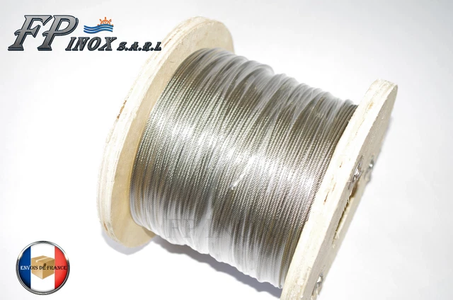 Rouleau de 100M Cable 6mm inox 316 7x19 ( 133 Fils ) inox A4 (Soit 1,99 € /le M)