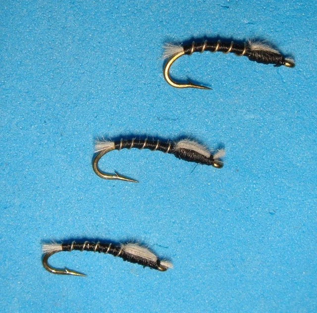 FLY FISHING FLIES - Black ZEBRA MIDGE PUPA size #20 (6 pcs.)