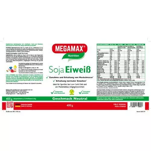 MEGAMAX Soja Eiweiß neutral Pulver 400 g