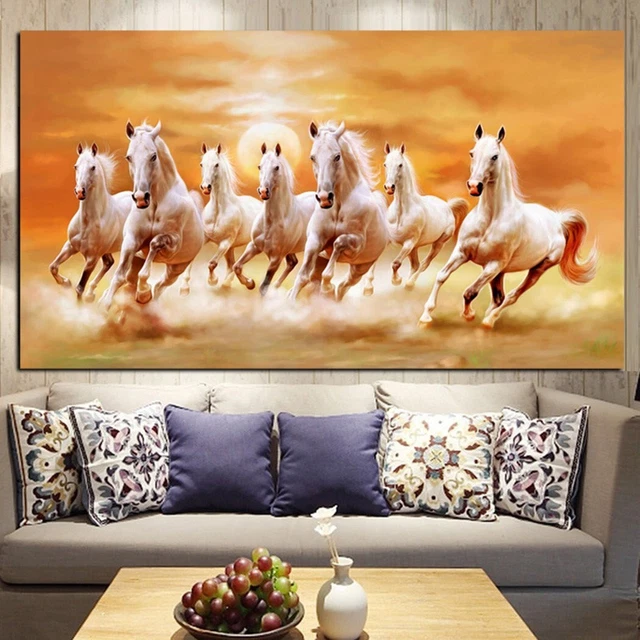 Mesita de noche pintura lienzo caballo blanco caballo decoración salón duradero