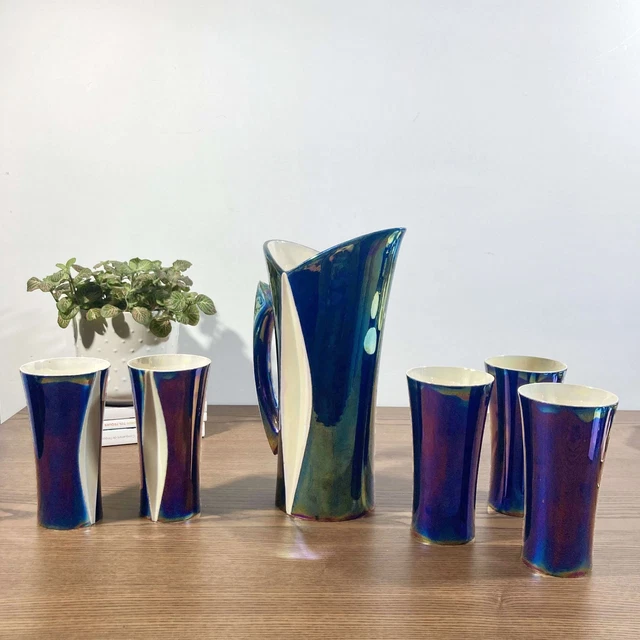 Service à Orangeade Vintage Années 70 – Pichet + 6 Verres – Motif Perroquets – Italie