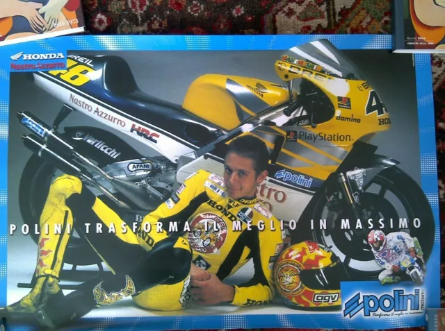 Poster Valentino Rossi Honda HRC nastro azzurro Peroni Polini anni 90