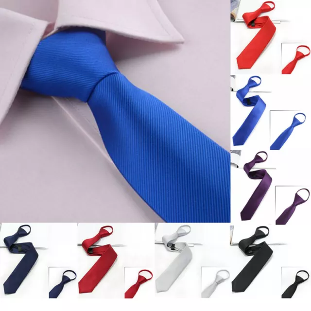 Men Pre-Tied Plain Tie Wedding Narrow Necktie Suits Formal Casual