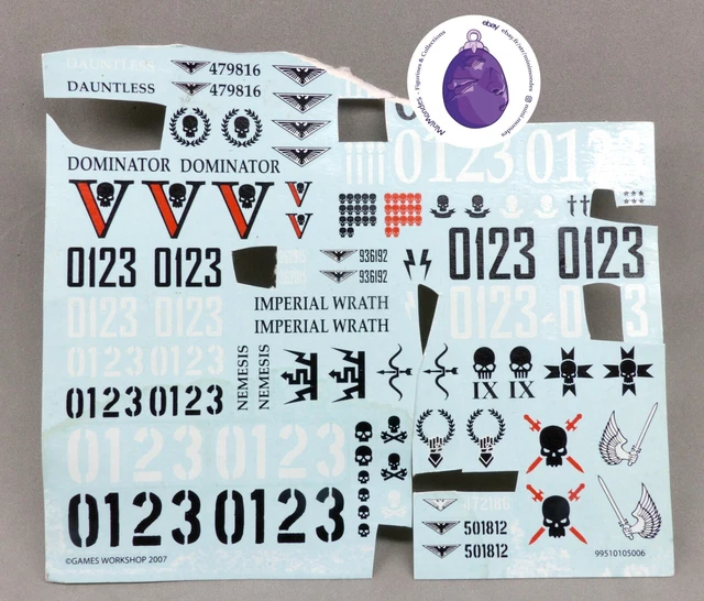 WARHAMMER 40K, TRANSFER Decal Decalco, Waterslide, Astra, Garde, Tank ...