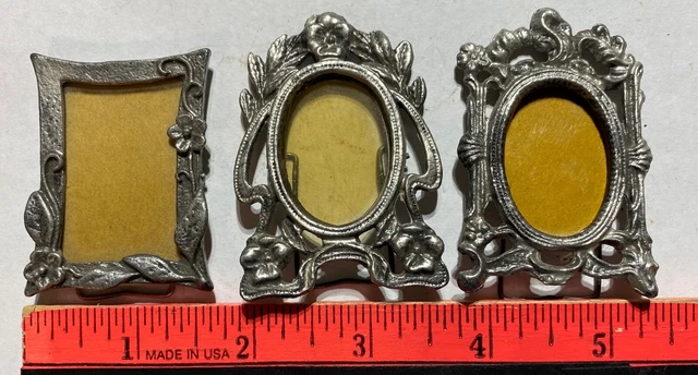 Vintage Miniature Picture Frame  Pewter Floral