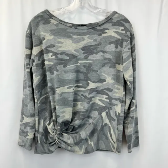 Soprano Womens Casual Shirt Multicolor Camo Long Sleeve Front Knot Pullover S