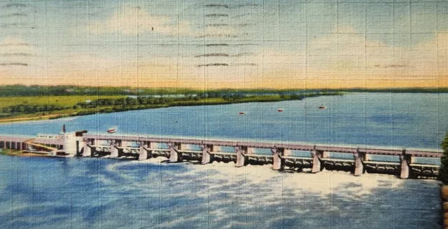 Lock Dam Starved Rock State Park Oglesby IL Linen Postcard Posted 1942