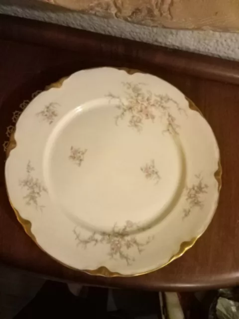 set Warwick dishes rose pink 10" dinner plates gold antique porcelain pair 2