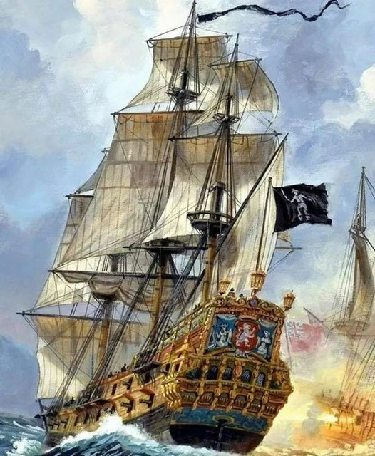islandburner Tableau sur Toile Bateau Pirate Surplombant De Vieux Voiliers Mer Coucher De Soleil