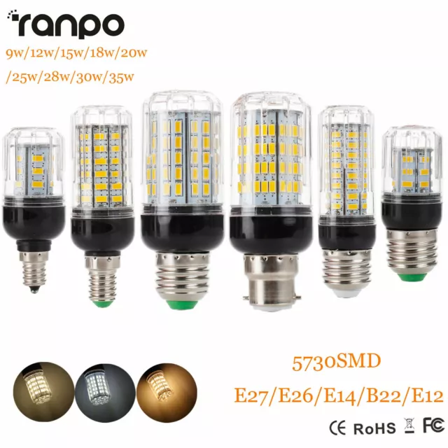 E27 E14 B22 LED Maïs Lampe Ampoules 5730 SMD 9W 12W 15W 20W 25W 30W 35W Blanc