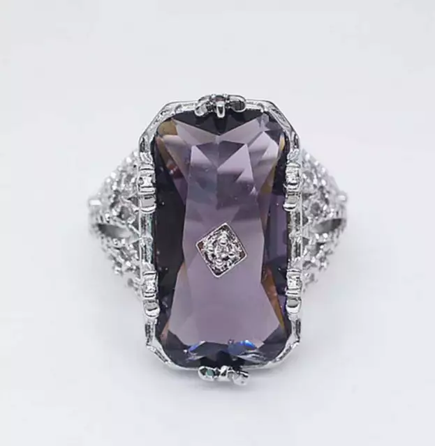 Vintage Art Deco Purple Amethyst & White CZ 935 Silver Women's Excellent Ring