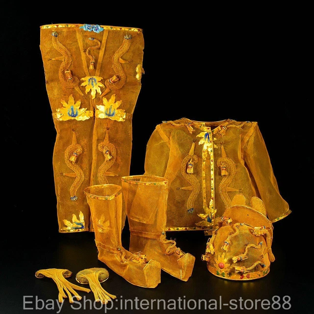 64" Old China Filigree Dynasty Palace Empress Phoenix Golden Silk Armour Set