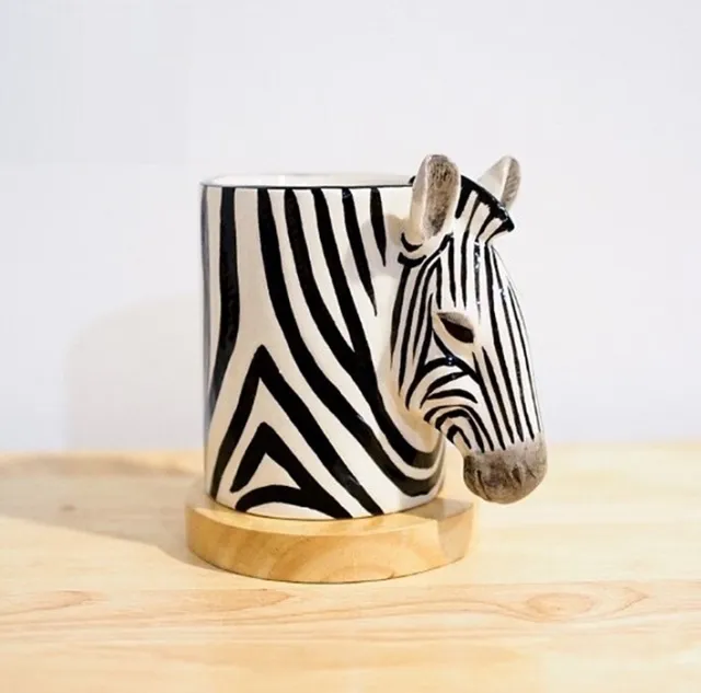 Zebra Head Figurine Vase Pot Ceramic Plant Succulent Planter Flower Home Décor