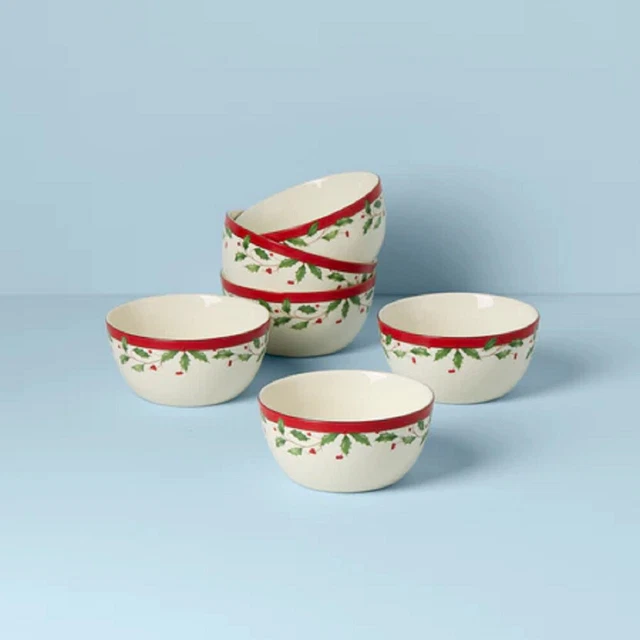 Lenox China Holiday Christmas Dessert Bowls - Set of Six - N/O
