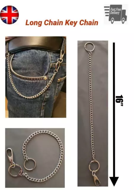 Extra Long Strong Keyring Metal Key Wallet Belt Ring Clip Chain Hipster Keychain