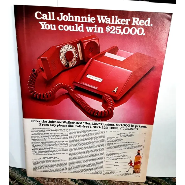 1979 Johnnie Walker Red Bourbon Red Telephone Vintage Print Ad 70s Original