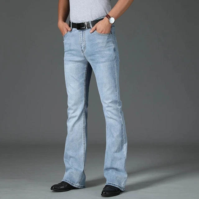 Pantalon Jeans Homme Patte D'éléphant Vintage – Coupe Slim évasée – Bleu – Taille Mid – Neuf Avec étiquette