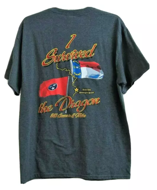 Deal's Gap Motorcycle Resort T-Shirt Adult L Large I Survived The Dragon TN NC