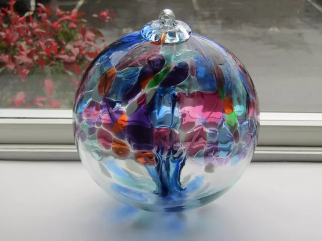 6" Kitras Tree of Life Studio Art Blown Glass Ornament Witch Ball Orb
