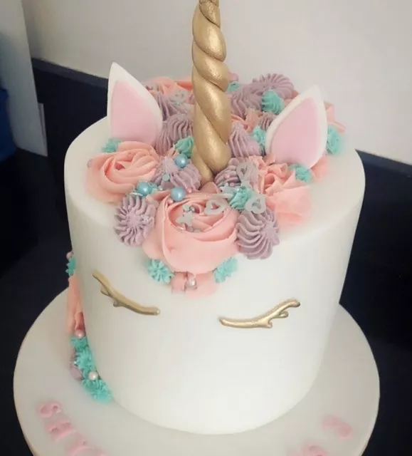 Edible Handmade Sugar Unicorn Horn, Ears & Gold Lashes Birthday Cake Topper Diy 3