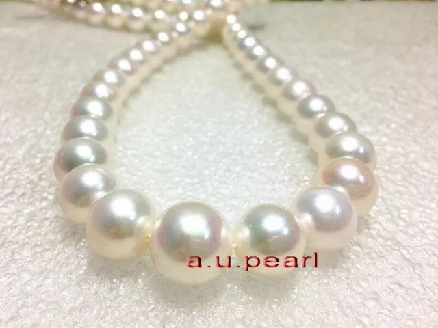 top luster BIG 17"13-14mm REAL natural SOUTH sea round white pearl necklace 14K