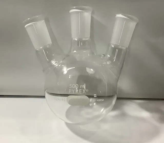 Pyrex Glass 500mL 24/40 Joints Vertical 3-Neck Round Bottom Flask 4965A