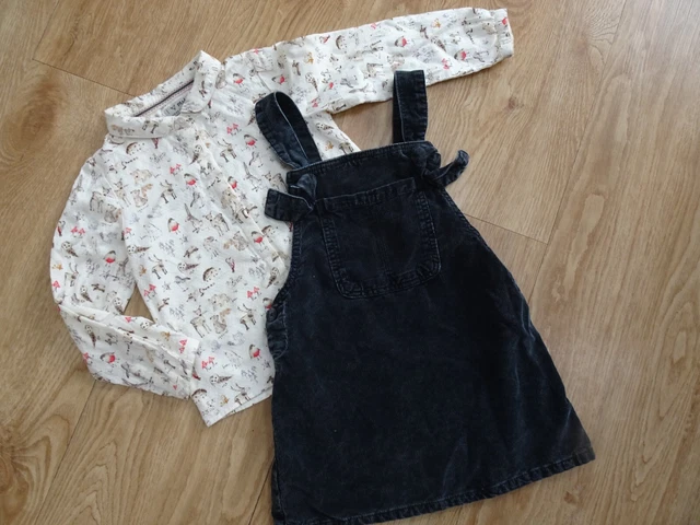 NEXT girls 2 piece cord pinafore dress & long sleeve shirt AGE 5 - 6 / 6 YEARS