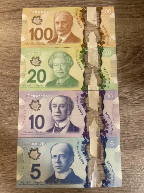 Canada 5+10+20+100 Dollars Banknote Circulated.4 Bills 5-10-20-100 AUD Note. Cir