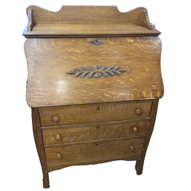 Antique Larkin Oak Secretary Desk W/3 Drawers And Drop Down Desk