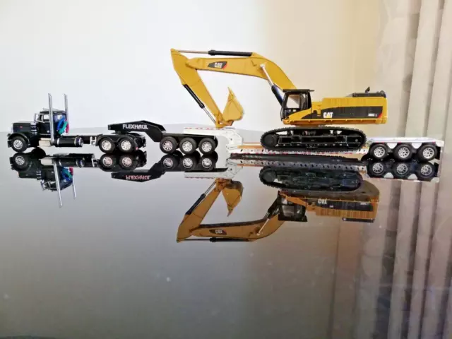 34 WHEELER HEAVY HAUL Peterbilt Tractor + Lowboy + Extension Jeep+ CAT ...
