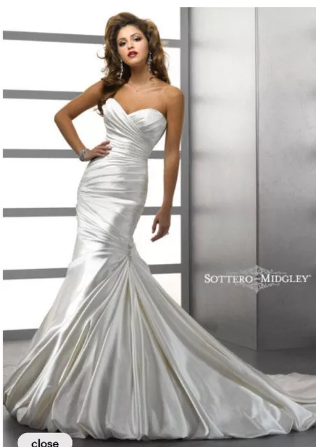 Maggie Sottero & Midgley Couture Kendall 72633 Satin Wedding Dress UK 10. Fitted