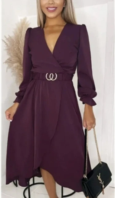 Splendido abito midi con cintura AX Paris taglia 8 usato viola prugna matrimonio nuovo