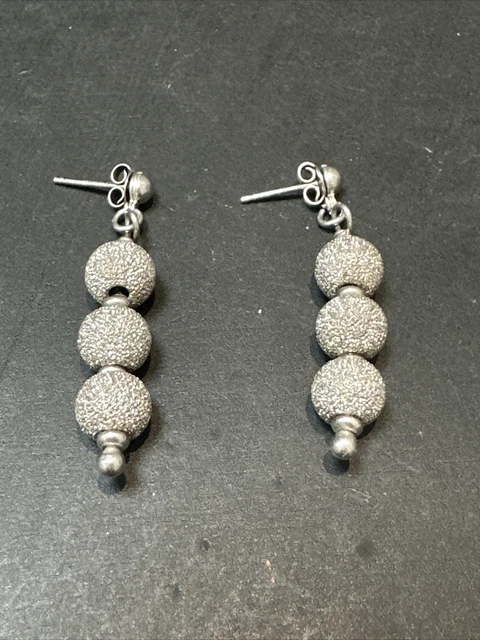 Ancienne Paire De Boucle D’oreille Pendante Argent Massif boule