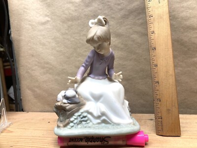 Lladro Daisa Spain 1991 Golden Memories Figurine Beautiful Girl In Dress And Dog