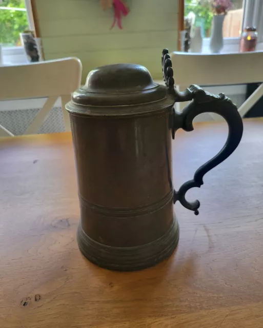 Georgian Pewter Tankard Watts & Harton Glass Bottom Unrestored 1800s