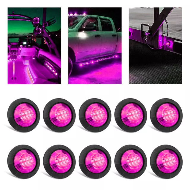 10x 3/4" Round Purple Pink LED Clearance Bullet Marker Lights Truck Boat Trailer