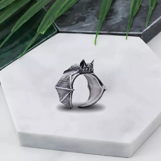 VINTAGE DARK GOTHIC Bat Ring Opening Mens Adjustable Punk Halloween ...