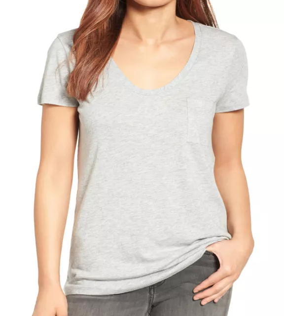 Caslon Women's Size XS Rounded V-Neck Short Sleeve Grey Heather T-Shirt NWT