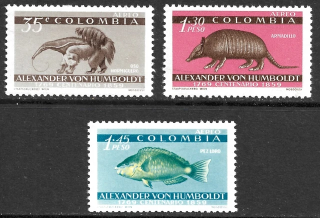 Colombia Scott #C357-59 VF Mint Hinged Airmail Issued 1960 Animals