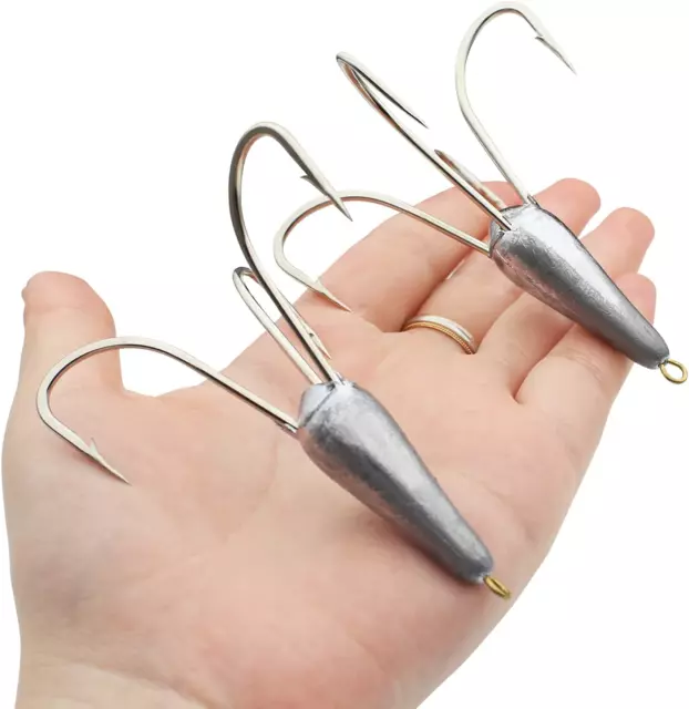 5pcs Weighted Treble Hooks Salmon Snagging Hooks 5/0 6/0 8/0 10/0 Saltwater
